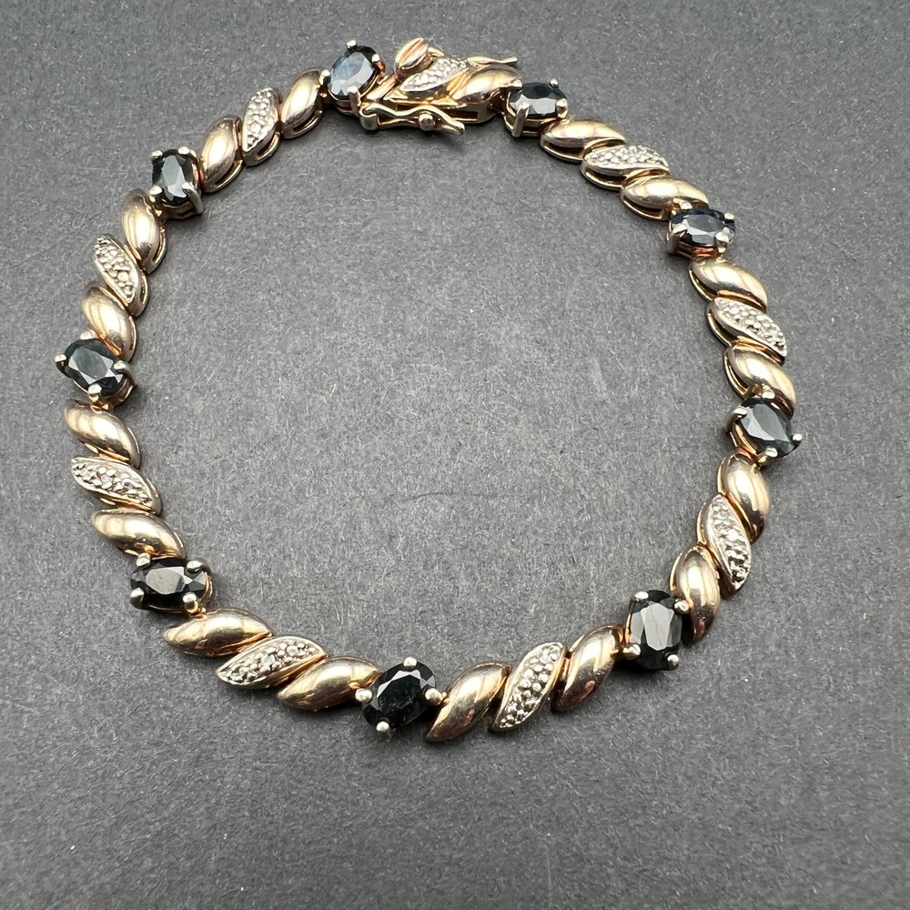 Vintage‎ Tennis Bracelet Sterling Silver Gold Tone Blue Stones Safety Clasp